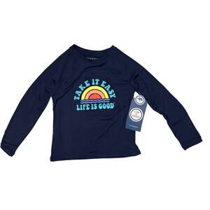 NWT Life is Good Kids Rash Guard Boys SM "Take It Easy" Blue UPF 50 Swim Shirt